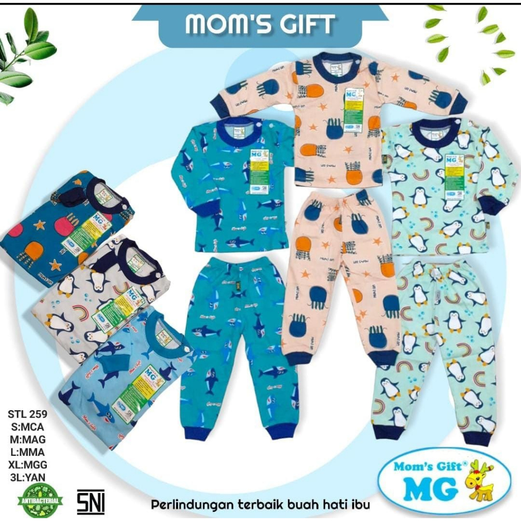 MOM'S GIFT Setalan Baju Pendek Celana Panjang Motif Full Print Uk S, M, L, XL, SNI