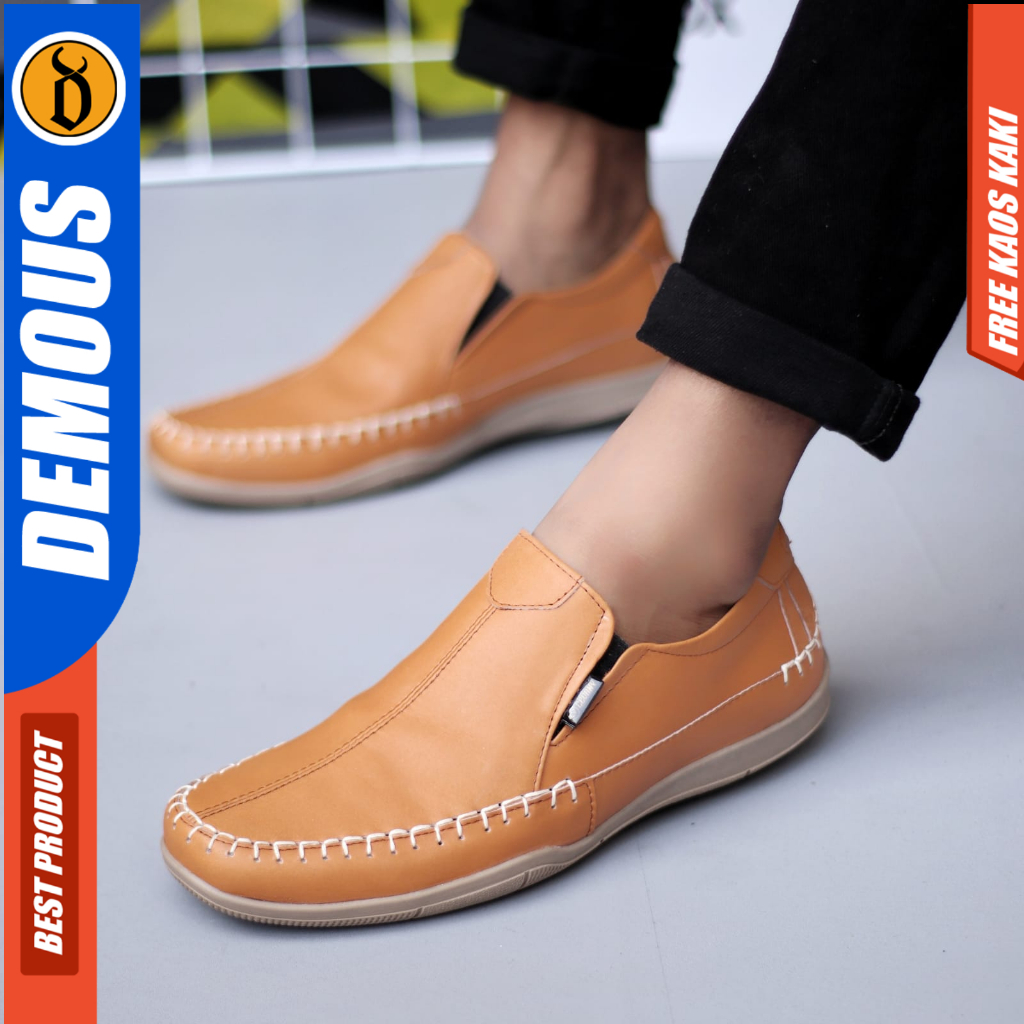 DEMOUS DIVOC - Sepatu Formal Casual Slop Kulit Asli Kerja hitam Pria