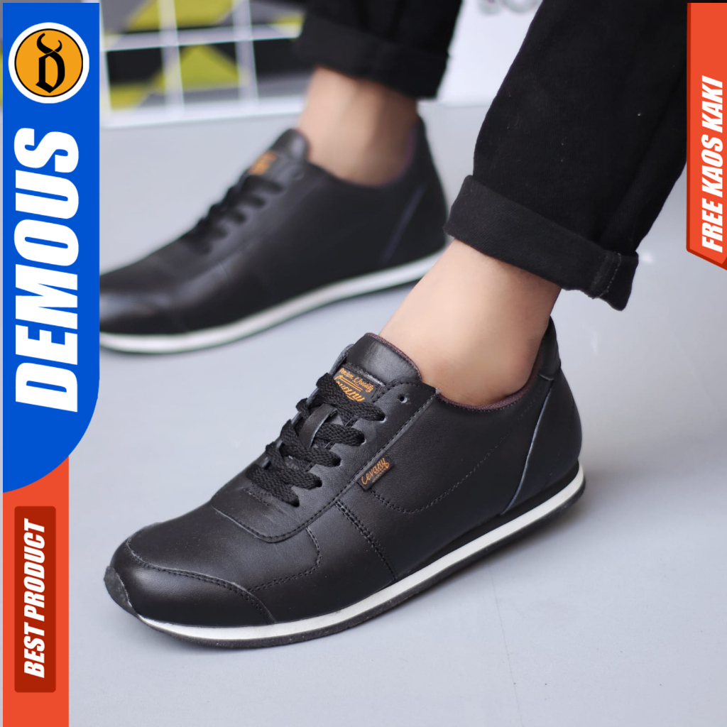 DEMOUS MORLEY - Sepatu Casual Sneakers Formal Kulit Tali Hitam Pria