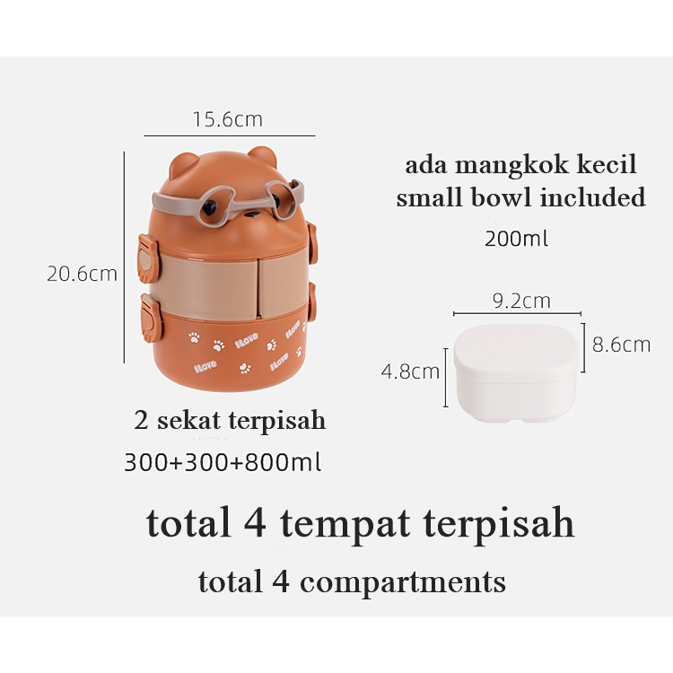 [ORGM] ADA MANGKOK KECIL | Kotak bekal Makan Rantang Makan Anak Lucu Karakter Bear 2 Tingkat
