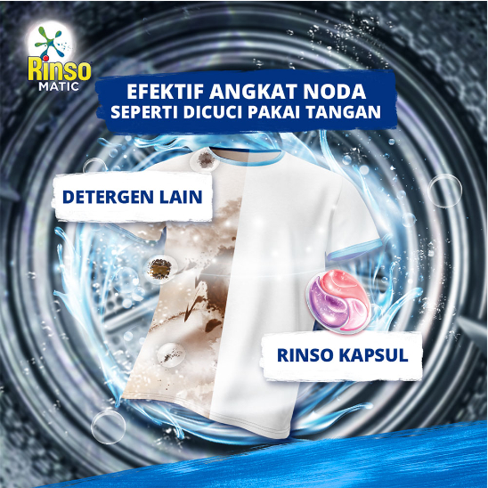 Rinso Matic Kapsul 3in1 Power Capsule isi 16 Deterjen Konsentrat Sakura Blossom / Lavender Fresh 168 gram untuk segala mesin cuci bukaan atas maupun depan front top load 3 in 1 Anti Noda Apek