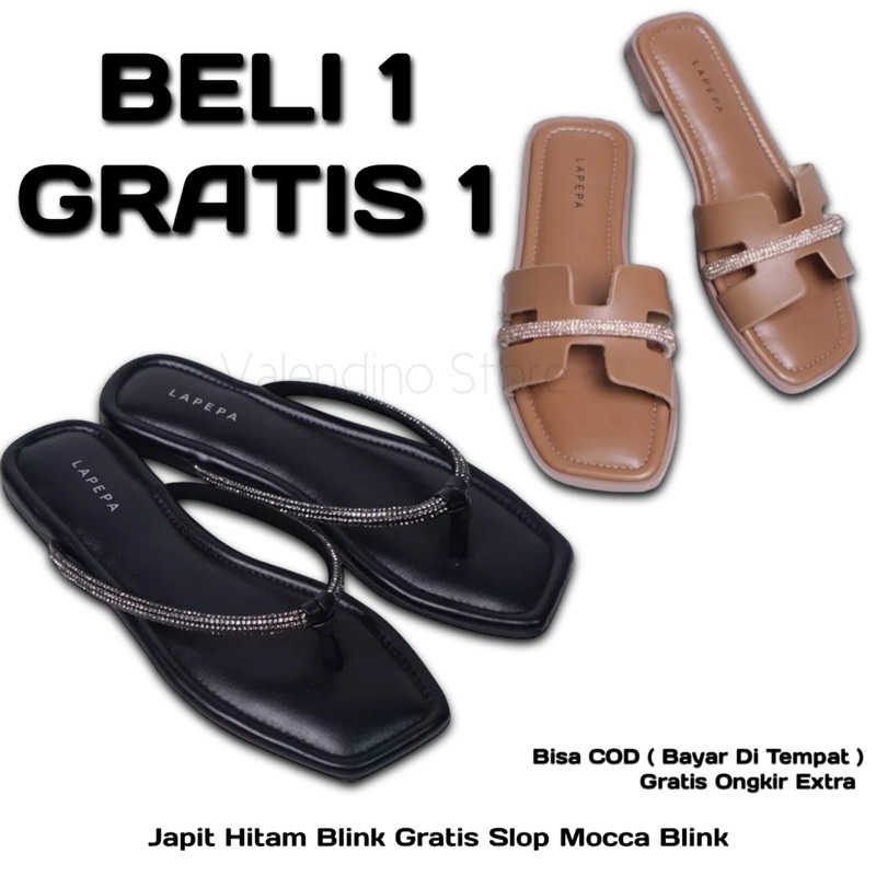 Sandal Wanita TIARA ANGEL Flat Teplek BELI 1 GRATIS 1 Bling Bling Cewek Casual Warna Hitam Mocca Putih Cream Size 37 38 39 40 Buy 1 Get 1