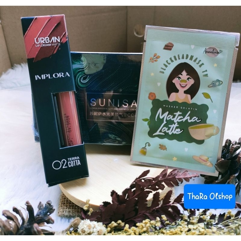 PAKET HEMAT BEDAK SUNISA, LIPSTIK IMPLORA, MASKER KOMEDO
