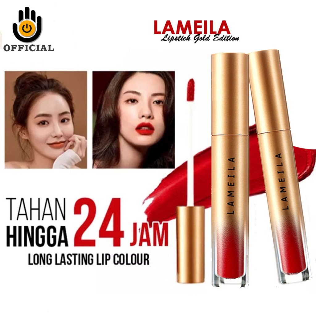 Lipstik LAMEILA Lipstick Gold Lip Glaze Cair Pelembab Bibir Anti Air Tahan Lama 1021