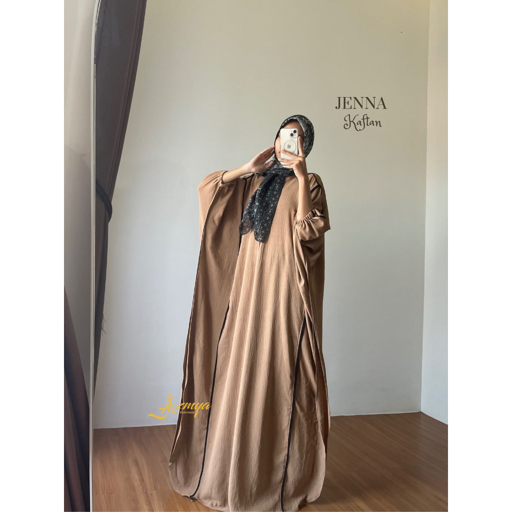 JENNA KAFTAN Gamis Daily Simple Crinkle Kaftan List Salur Dress Busui