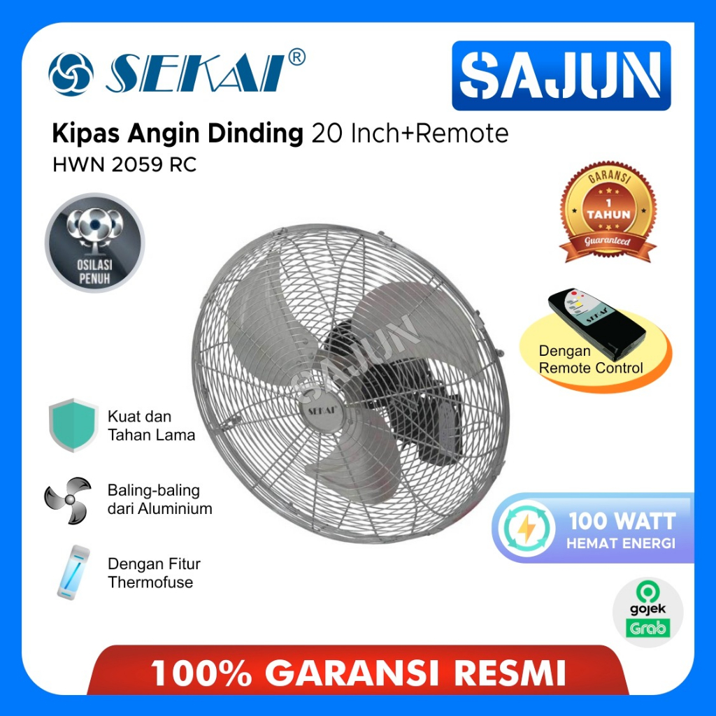Sekai Kipas Angin 20 Inch Dinding HWN 2059 RC / HWN2059RC (Remote) Wall Fan
