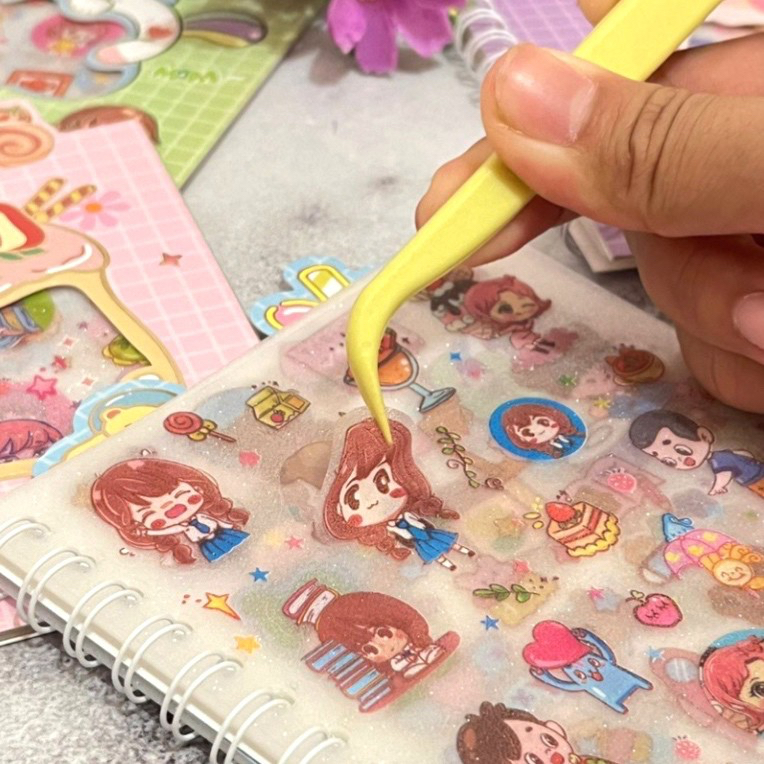 Buku stiker sticker transparant glitter chibi girl book vinyl vynil waterproof