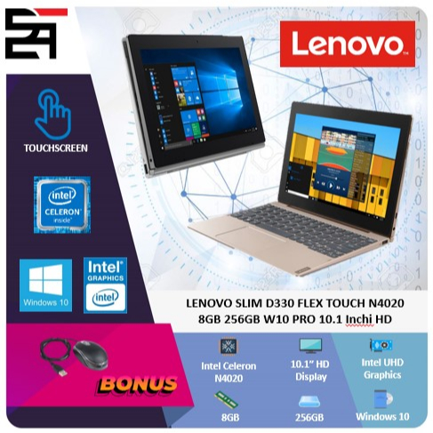 Lenovo Slim D330 Flex 2IN1 TOUCH N4020 8GB 256GB W10Pro 10.1 Inchi HD