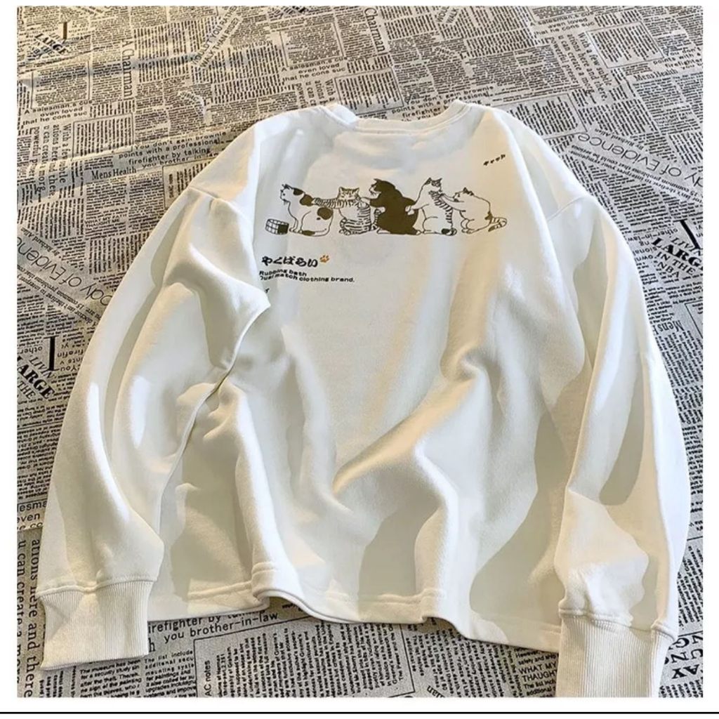 SWEATER CREWNECK RUBBING BATH SWEATSHIRT BAHAN FLEECE MANY CAT