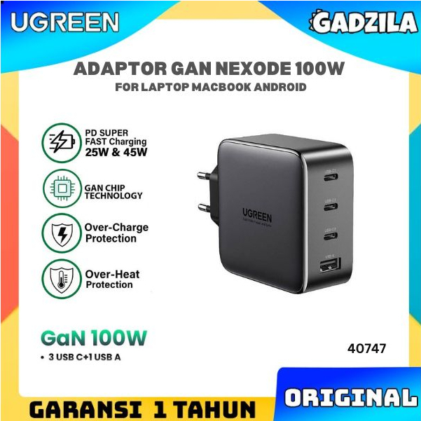 UGREEN Kepala Adaptor Adapter Fast Charging 100W GaN 4 Port Samsung S21 S22 iPhone 13 CD226 40747