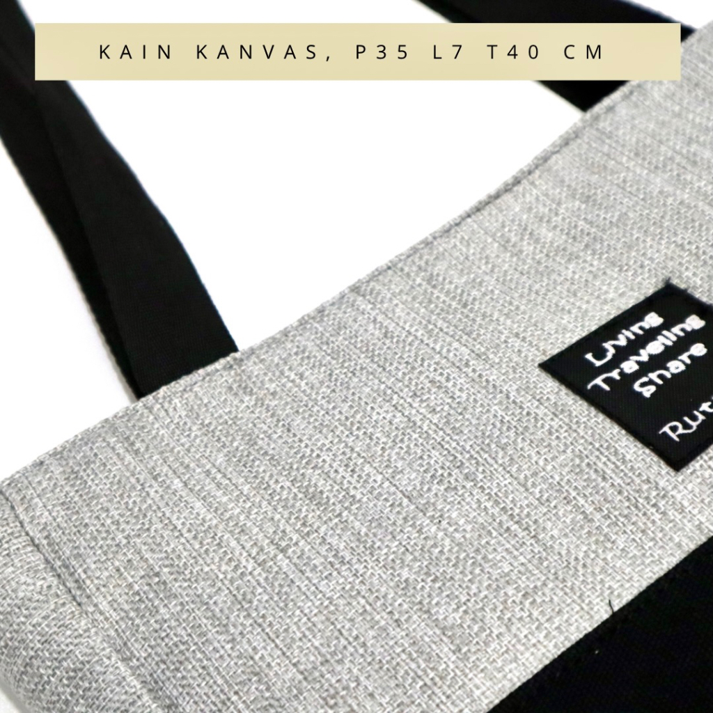 (COD in AJA) Tas Totebag Ukuran Sedang Semi kain Metro Wanita Awet Kuat Totebag Elegan Hitam Gelap