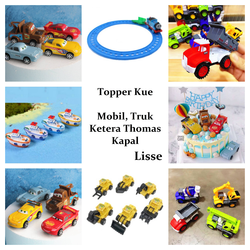 Topper Cake Kue Ulang Tahun Ultah Thomas Kereta Api Car Mobil Truck Truk Figure Mainan Hiasan Kue Ul