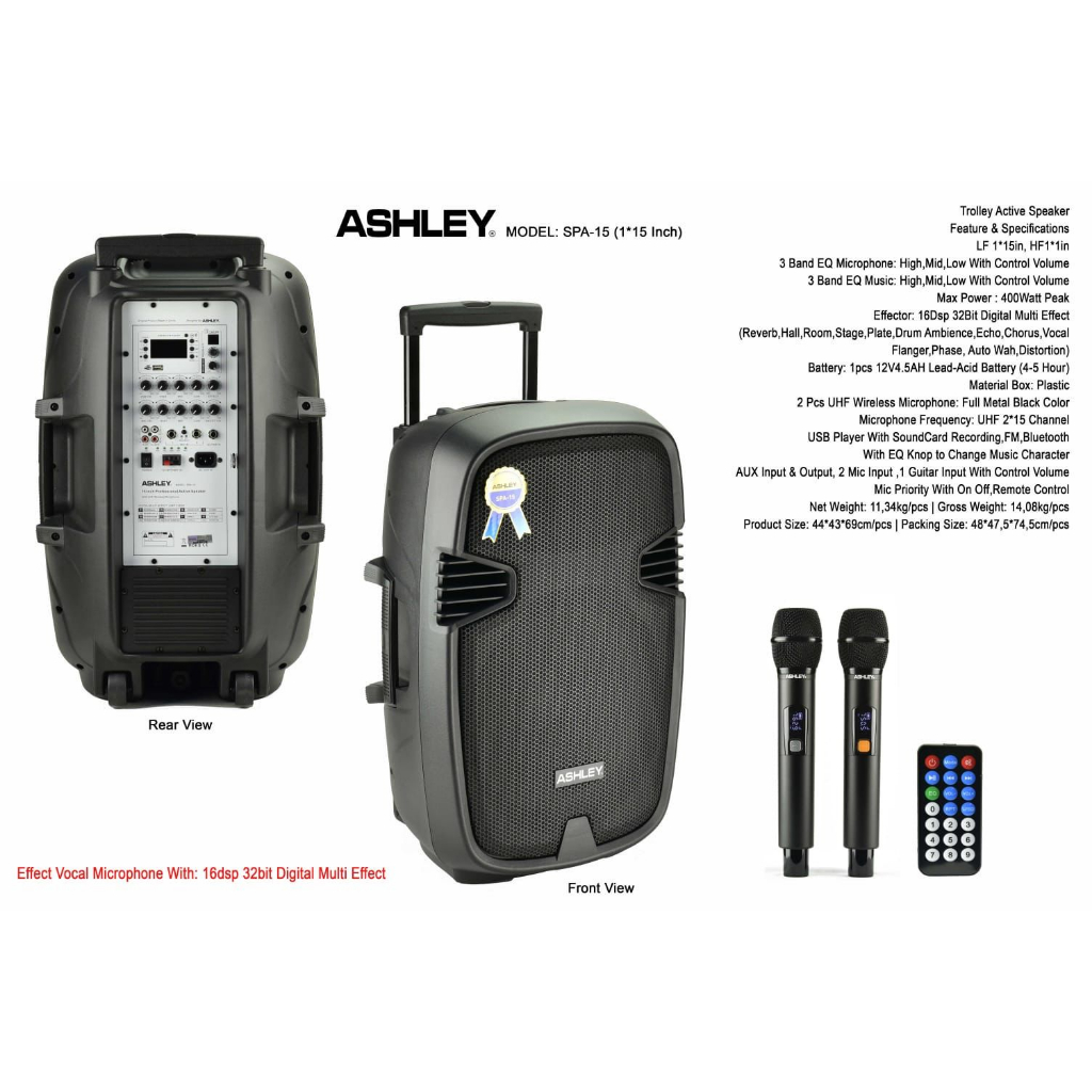 Speaker ashley Portable Wireless ASHLEY SPA 15 SPA15 Bluetooth 15 inch