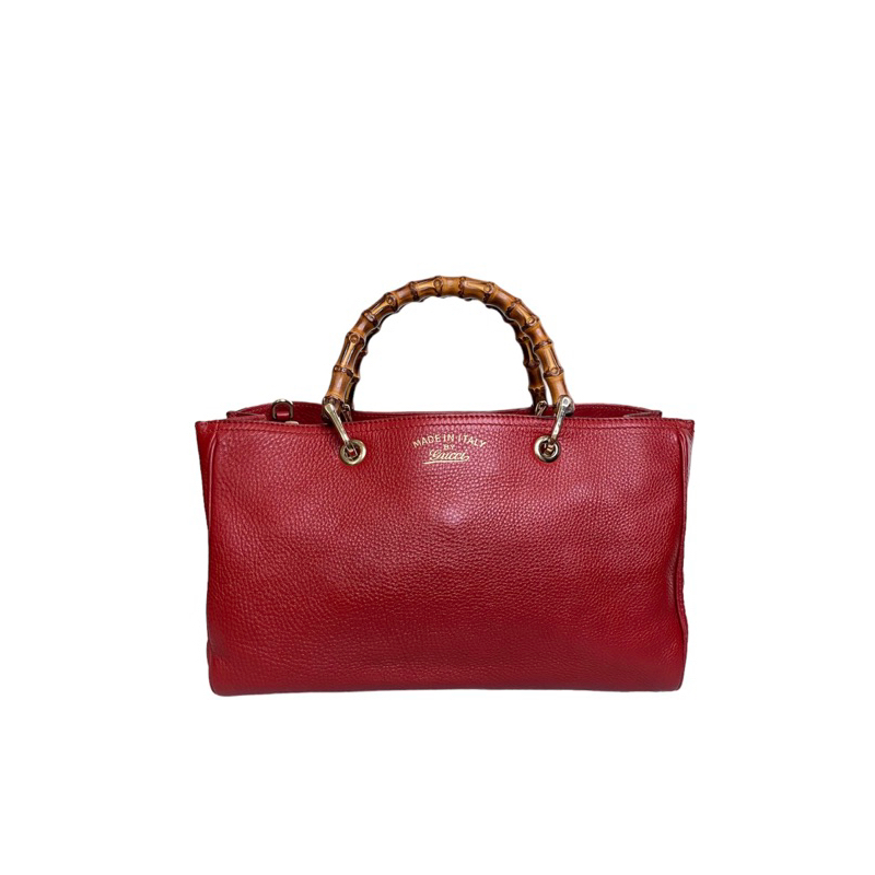 2009 gucci women top handle bamboo in red LGHW comes with longstrap, sample leather. -B02