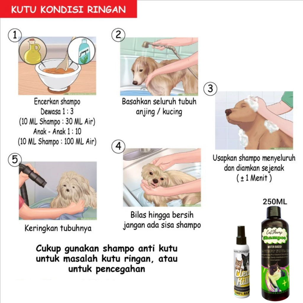 Paket Anti Kutu + Shampo Kesehatan (Shampo Anjing) (Shampo Kucing) FEFARM