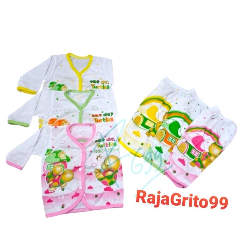 Setelan Baju Bayi Lengan Panjang Putih Print (Grosir 12pcs) Newborn / Setelan Panjang Bayi isi 1 Lusin Baju Lengan Panjang + Celana Panjang