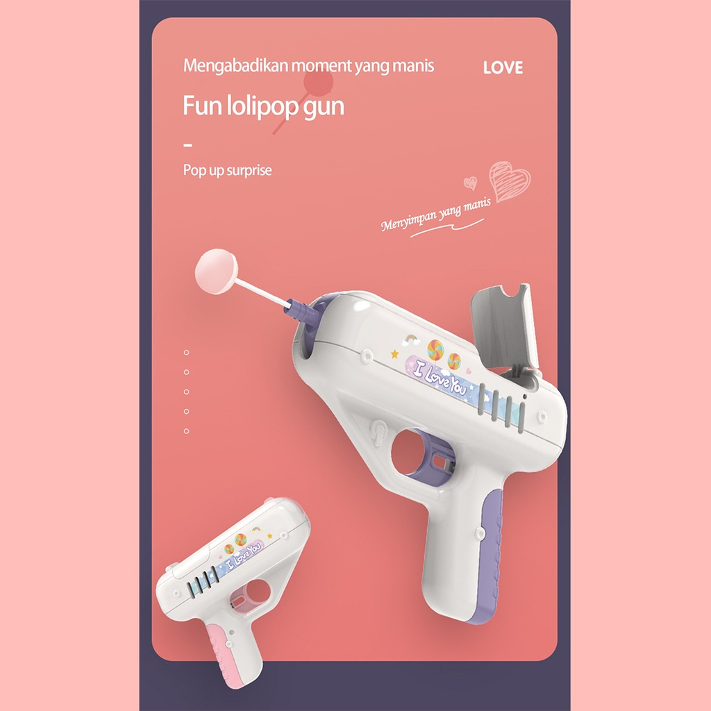 Mainan Pistol Permen Lolipop Candy Gun Lollipop Tembakan Hadiah Anak
