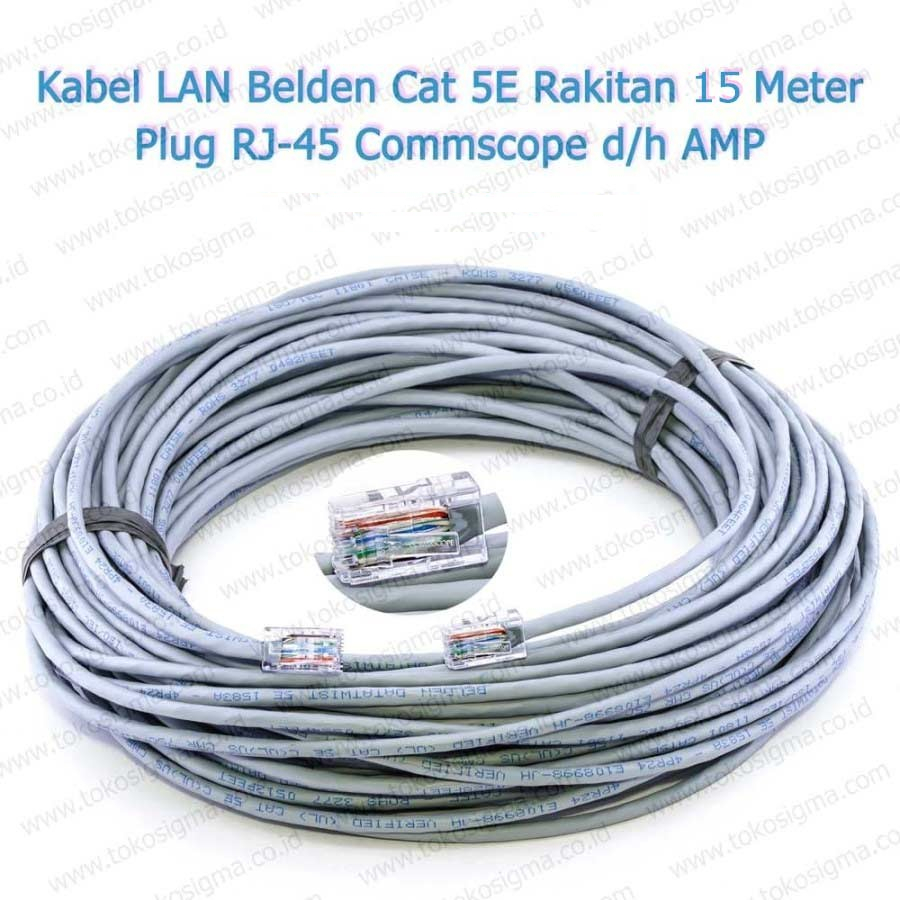 KABEL LAN BELDEN UTP CAT-5E 15 METER RAKITAN JEK RJ45 AMP COMMSCOPE