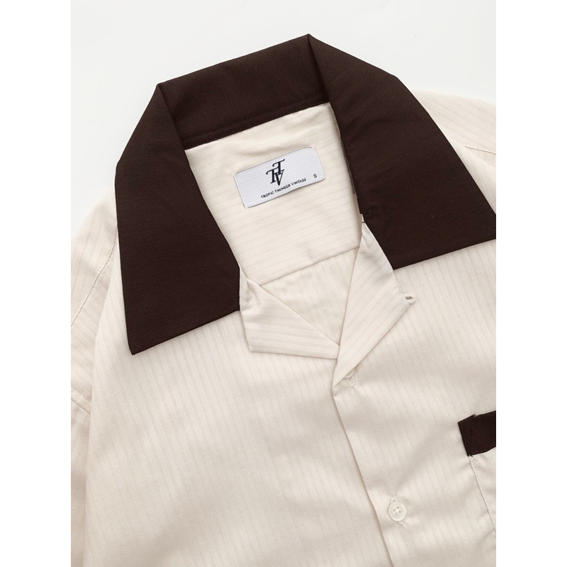 Bright Creme Jacquard Striped Bowling Shirt