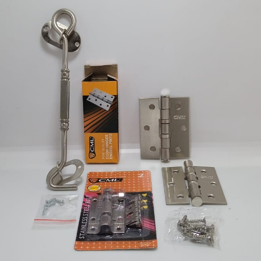 ShP3 Promo 1 Paket Engsel 3 Inch Jendela Tebal Silver CML + Hak Angin Segi Silver Cantolan Jendela