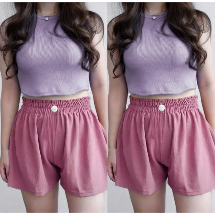 Hotpants Celana Pendek Crinkle Wanita Lila