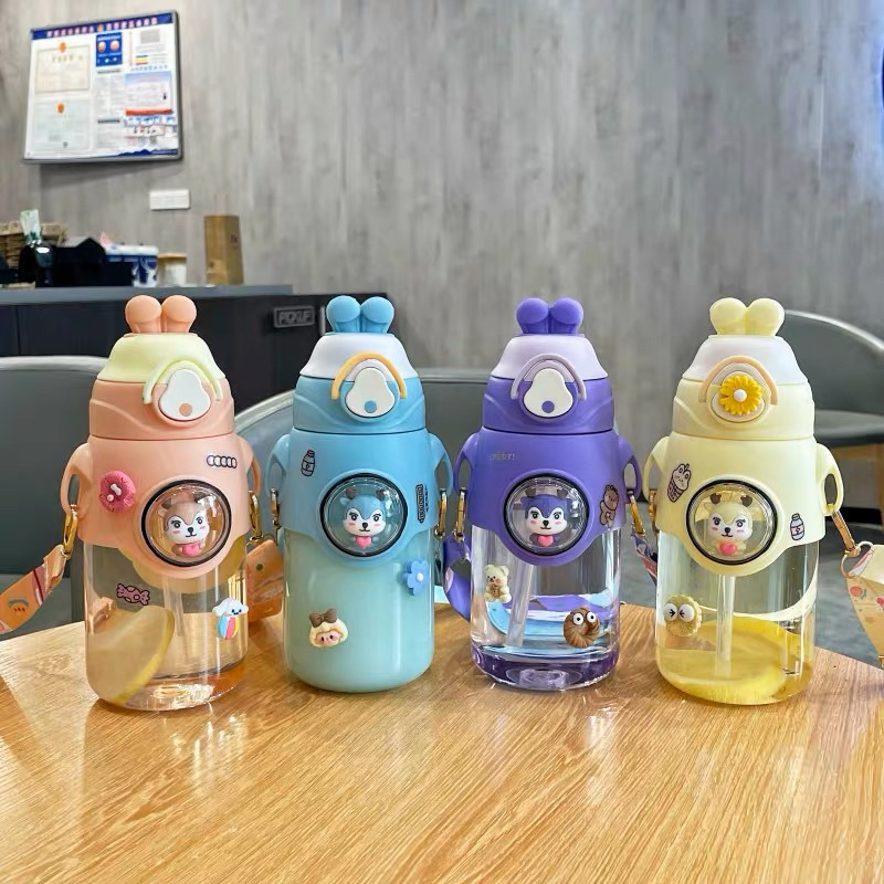 Botol Air Anak Lucu Karakter Kuping Kelinci - Botol Minum Anak Motif Karakter Imut Cover - Tempat Minum Sekolah Free Stiker 2D+3D Water Bottle