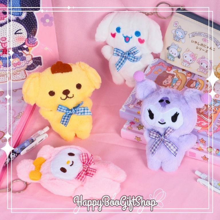 gantungan kunci boneka sanrio pita kotak kotak sapit lolita cute kawaii melody purin kuromi cinnamoroll