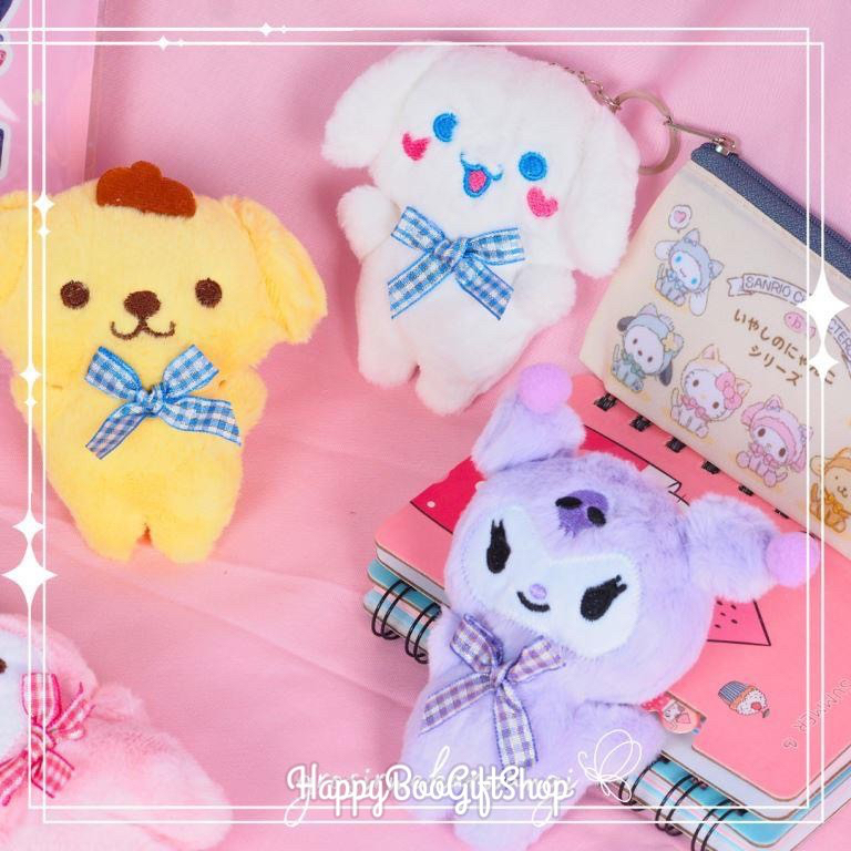 gantungan kunci boneka sanrio pita kotak kotak sapit lolita cute kawaii melody purin kuromi cinnamoroll