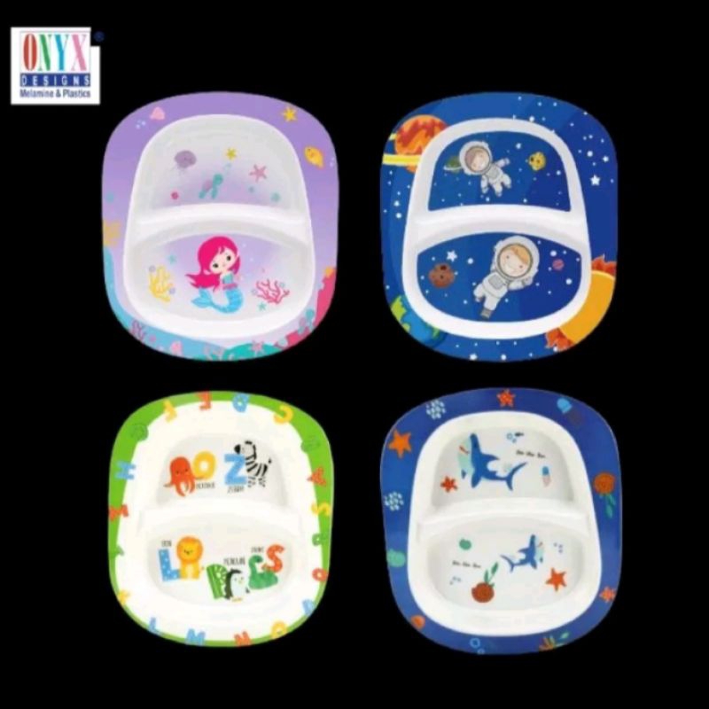 Piring Makan Anak 9” Sekat Melamine ONYX | Piring Makan Melamin Karakter Lucu | Piring Baby