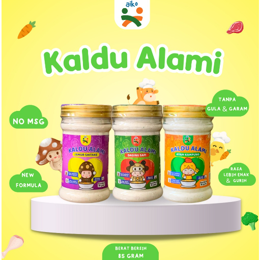 Kaldu Mpasi Alami Aiko rasa ayam, Sapi dan Jamur tiram No MSG 70gr BB Booster Kaldu Aiko Penambah Nafsu Makan Penambah Berat BB Booster MPASI Bayi Anti GTM non gula mpasi bayi non MSG non pengawet non gula non garam