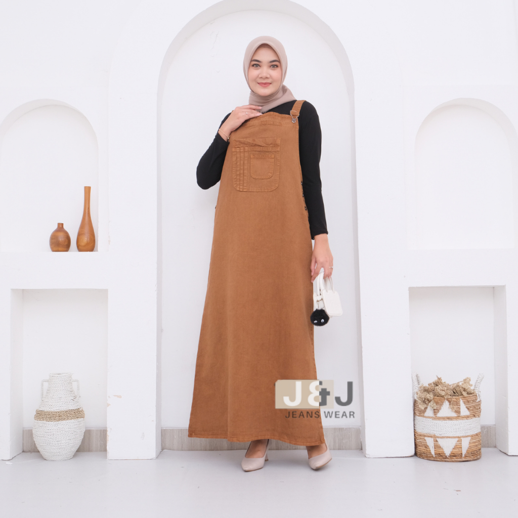 Vanesa Overall Jeans Rok wanita Motif Polos Kekinian Premium Terbaru 2023