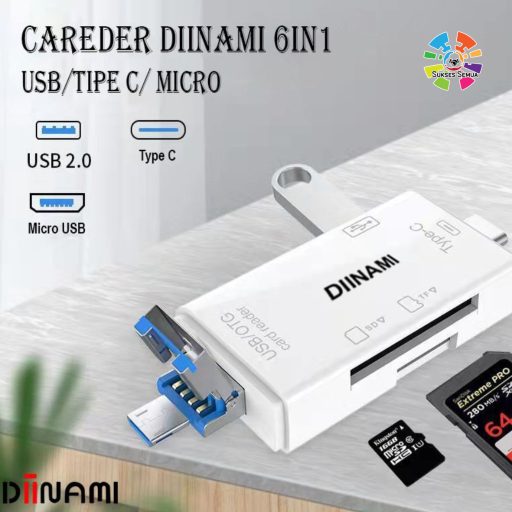 DIINAMI High Speed 6 in 1 OTG Card Reader USB 3.0 SD TF Micro SD Card Reader Type C Micro OTG Card R