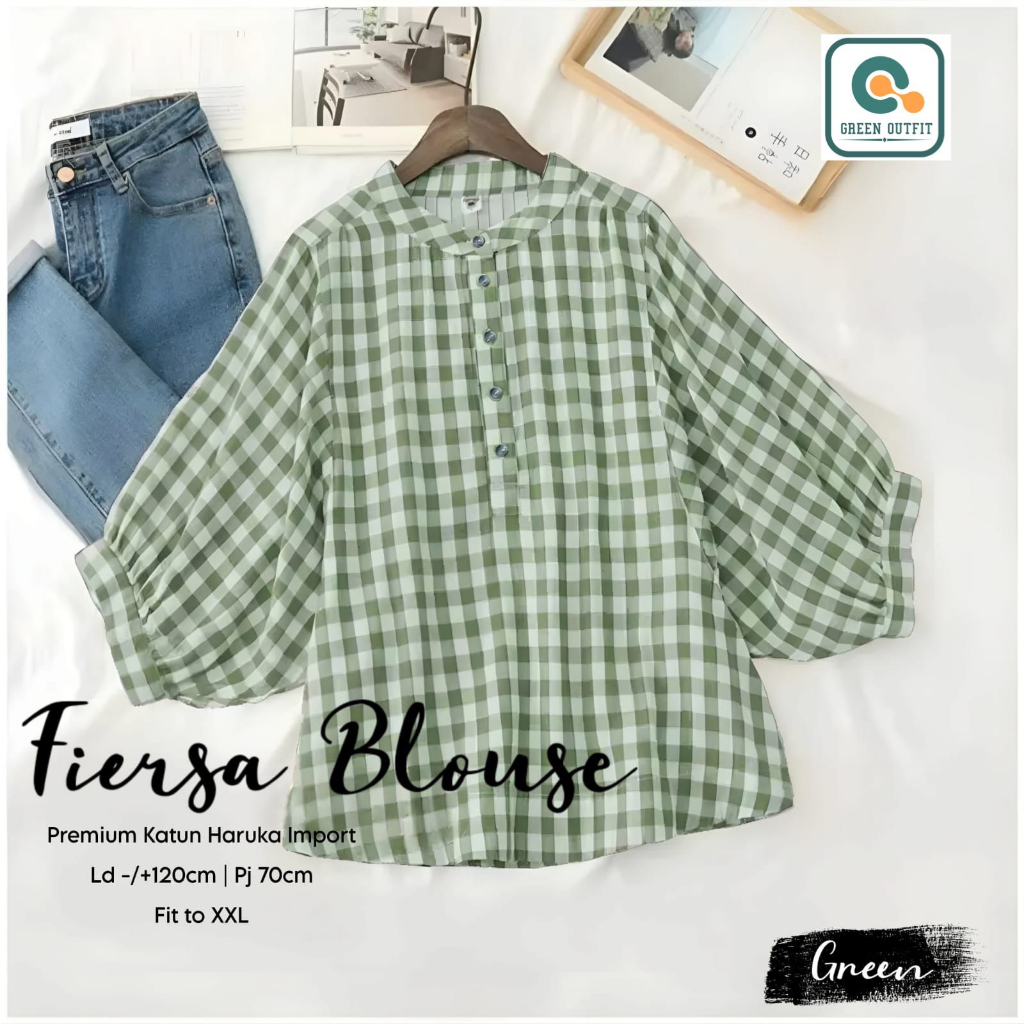 fiersa bluse blouse pakaian baju blus kemeja tunik atasan katun kotak ld 120 busui frendly friendly 