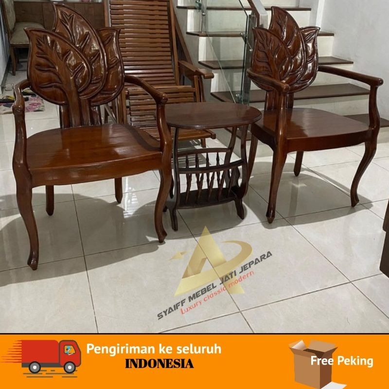 Kursi teras jati Kursi teras motif daun