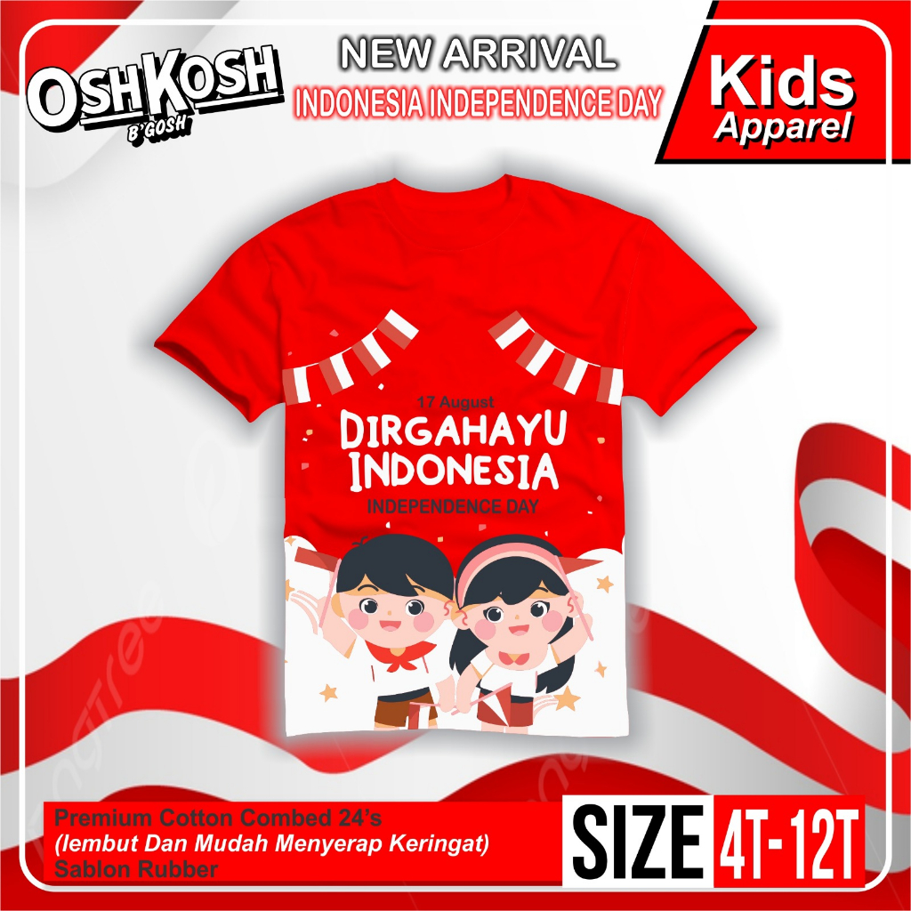 AfsheenaStore Kaos Independence day/kaos kemerdekaan tangan pendek 2-10 Tahun