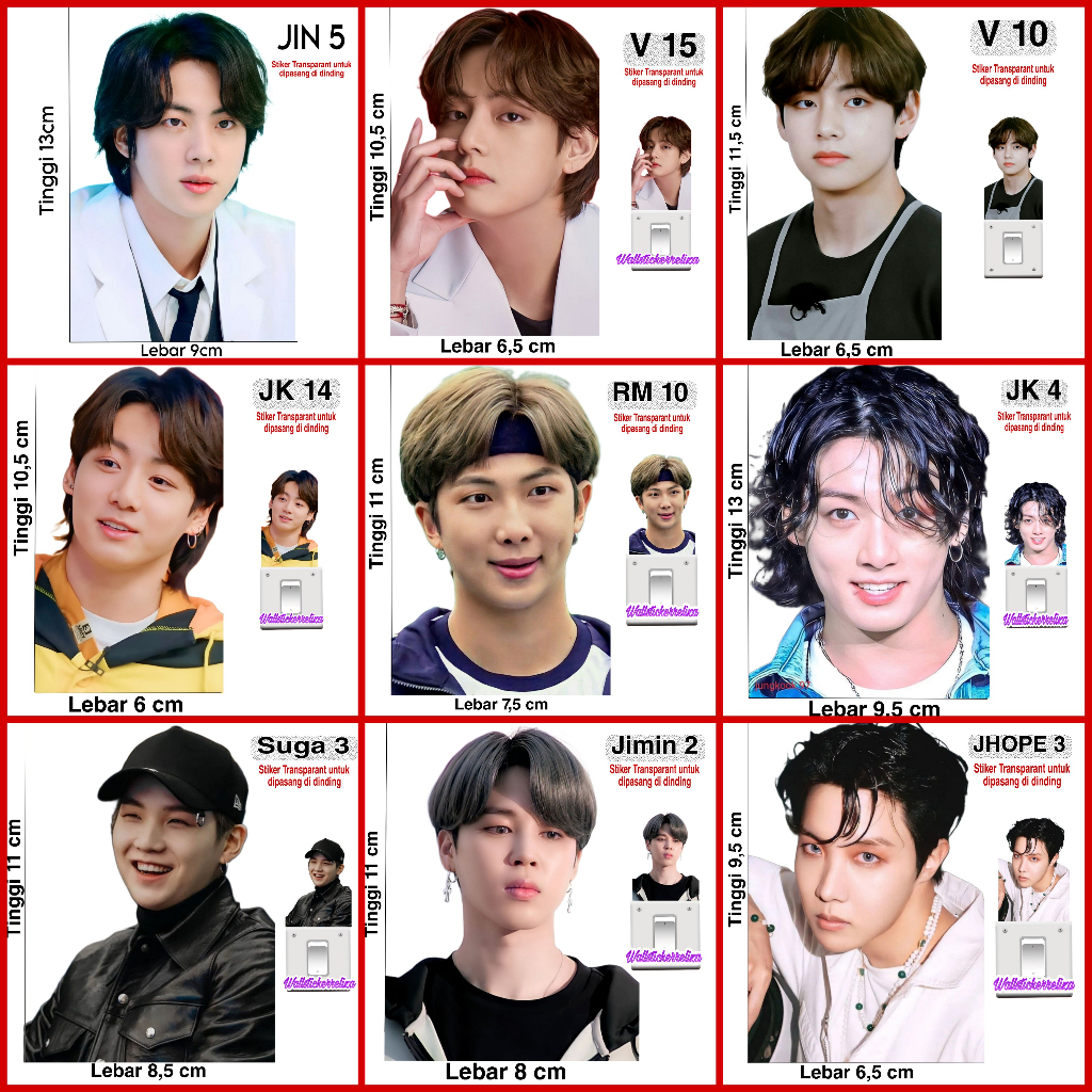 Reliza Stiker Gambar KPOP BTS CUTE STICKER DINDING TRANSPARANT / WATERPROOF STIKER DINDING