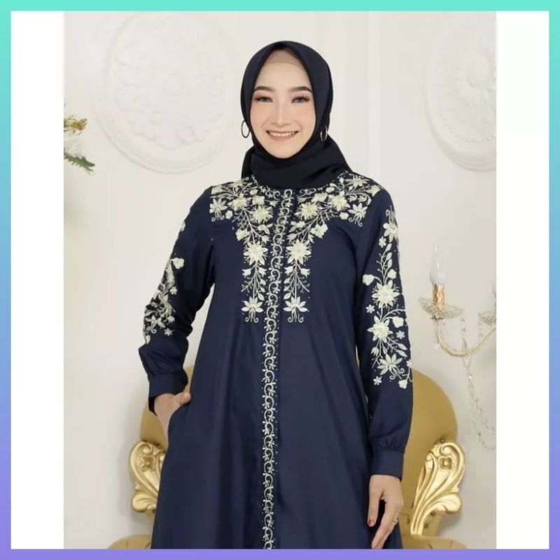 gamis katun toyobo bordir fashion wanita gamis shahia warna navi