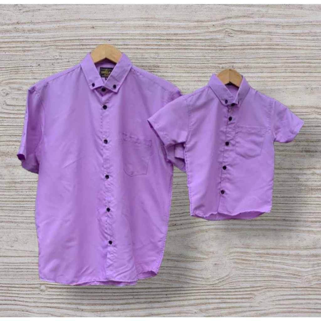 kemeja couple ayah dan anak polos lengan pendek warna lilac