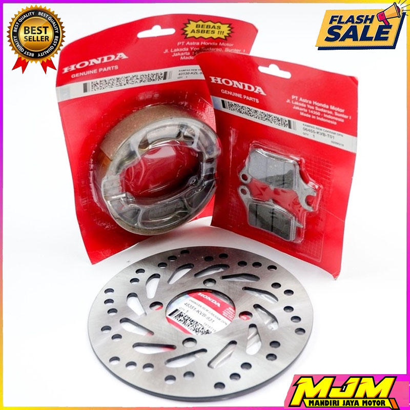 PAKETAN KAMPAS REM DEPAN BELAKANG + PIRINGAN DEPAN MOTOR HONDA BEAT - VARIO KAMPAS REM DEPAN -BELAKA