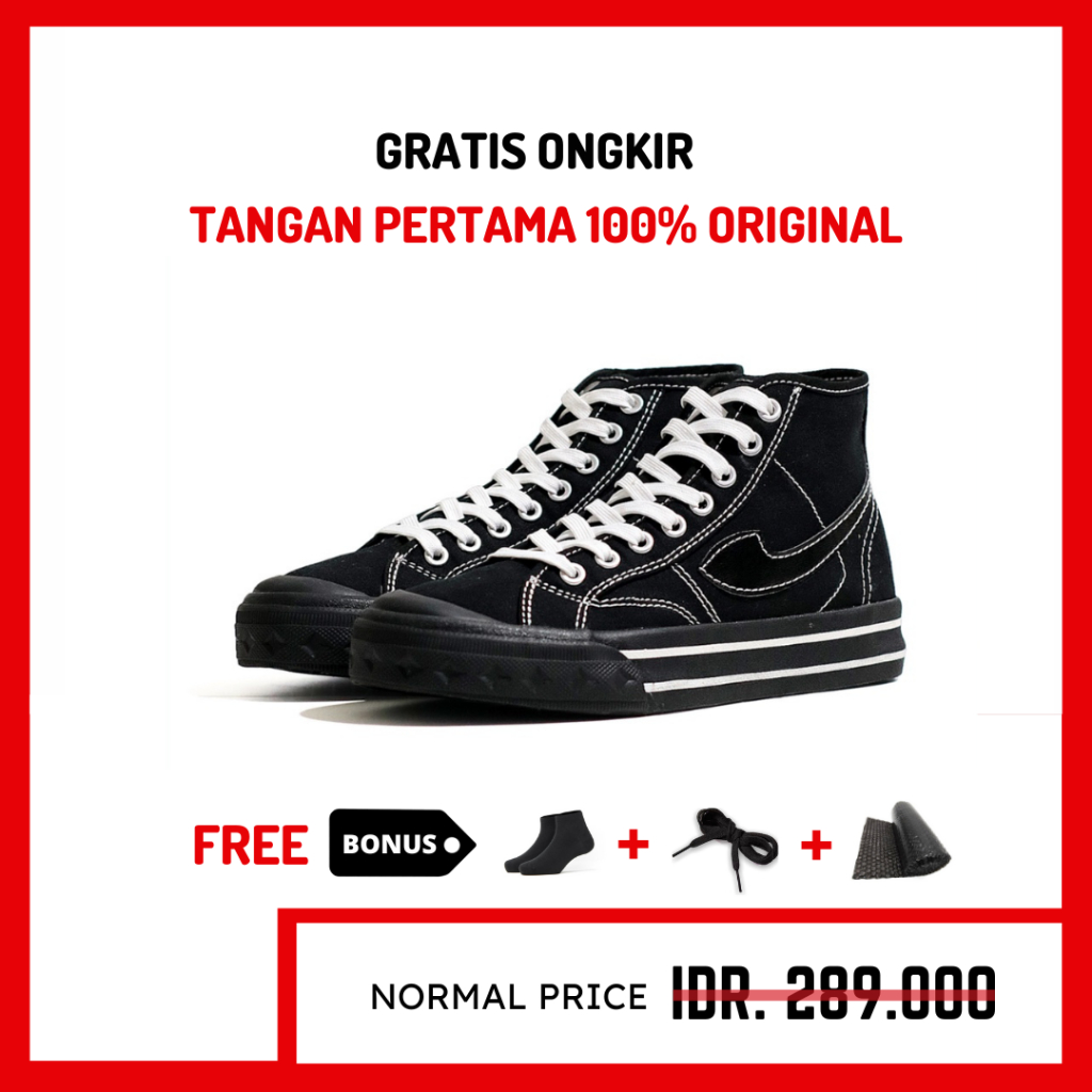 ORIGINAL - Sepatu Brand Lokal Kasual Pria Wanita No Brand Black Oreo Hi Not Sneakers Compass Retrograde Black Oreo