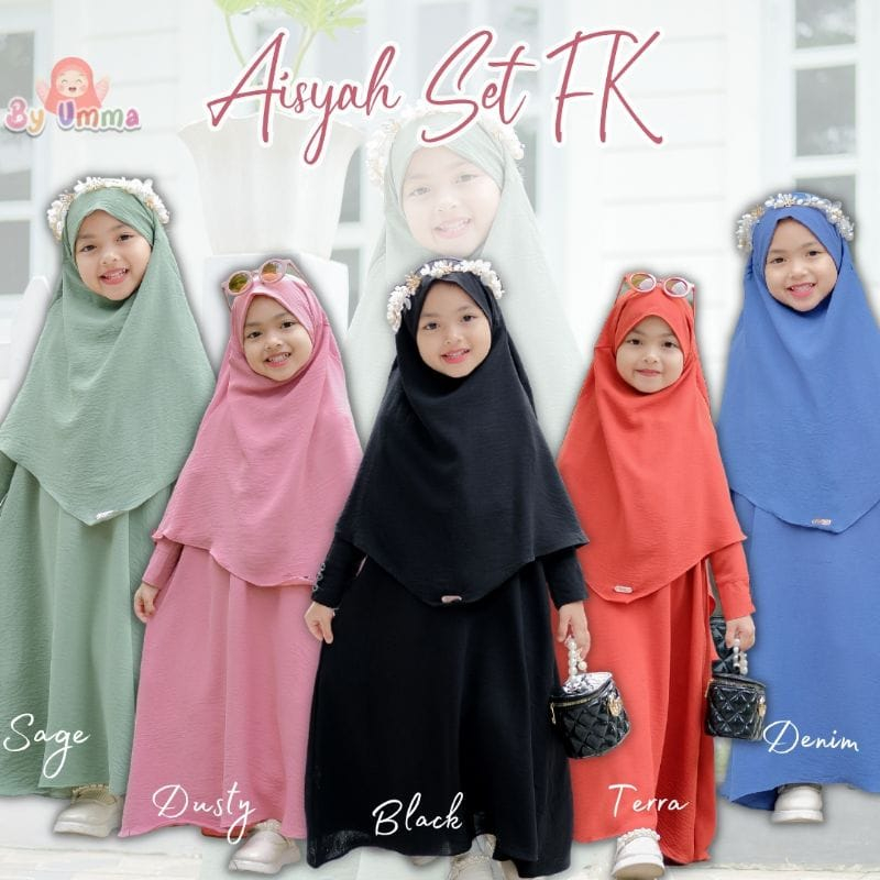 French Khimar Aisyah Syari Set/ Gamis Set Anak Bahan Crinkle Airflow