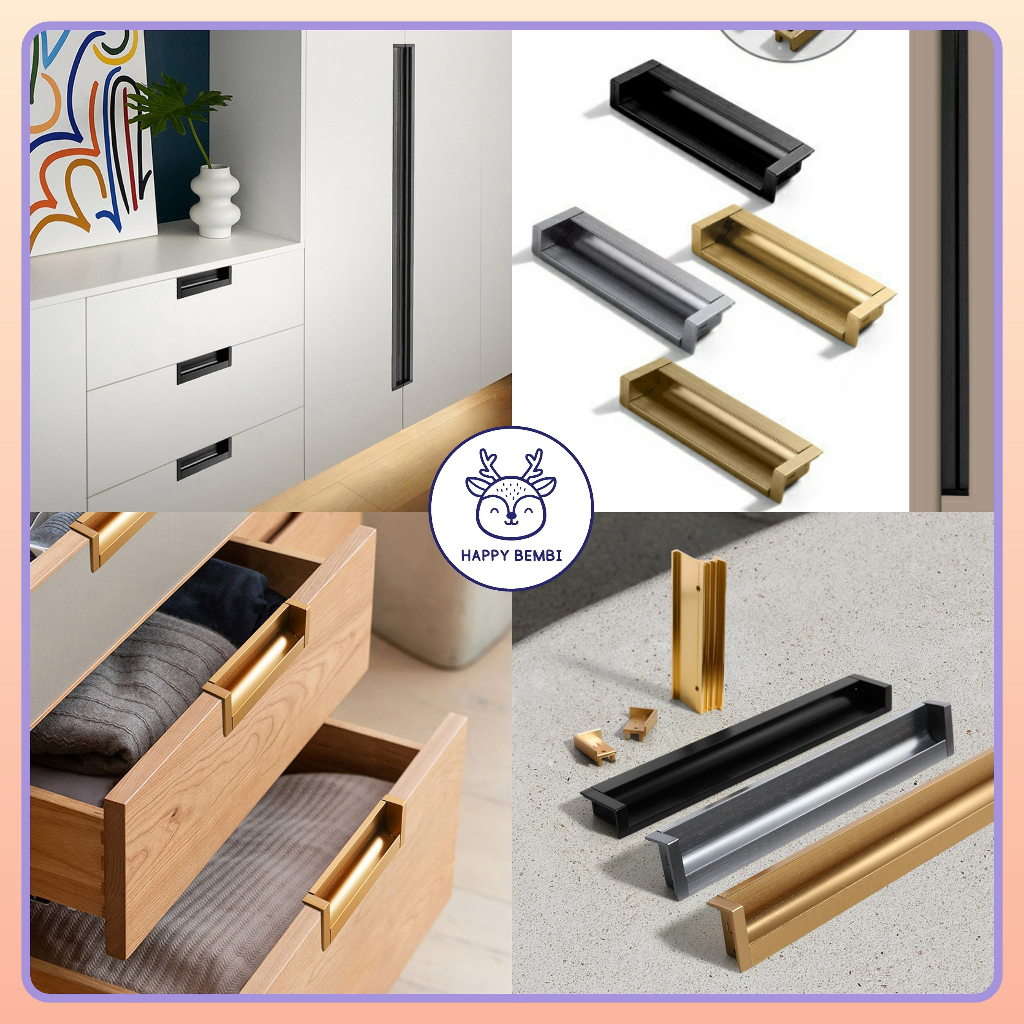 Handle Tarikan Hitam Black Laci Pintu Lemari Minimalis Knob Gagang Panjang Laci Knob Knop Gagang Lem