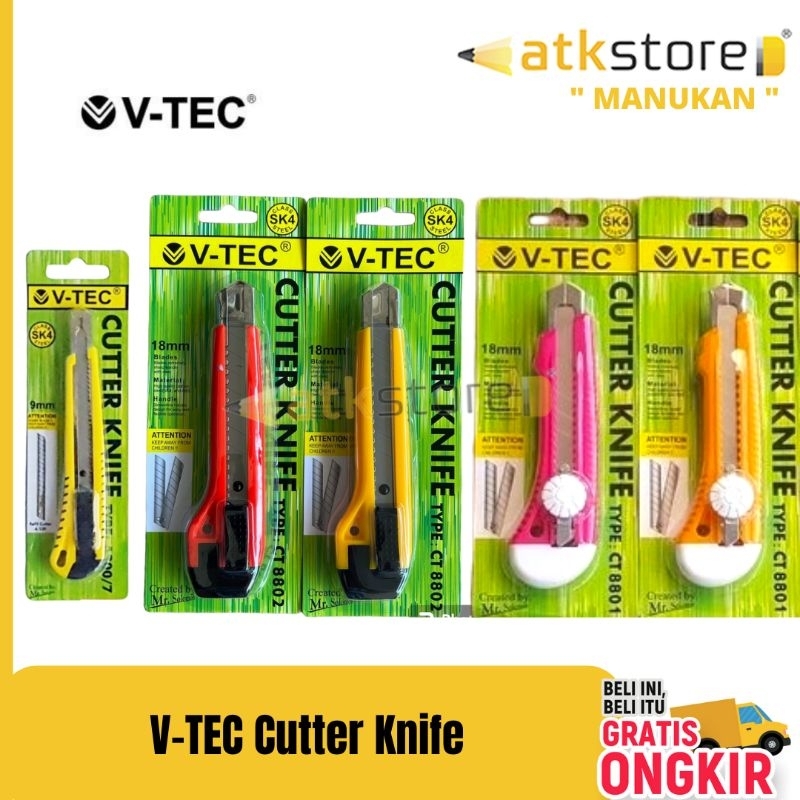

V-tec Cutter Knife kecil( A-300/7 ) Besar ( CT-8801 CT-8802) || Pemotong Cutter Tajam V-tec