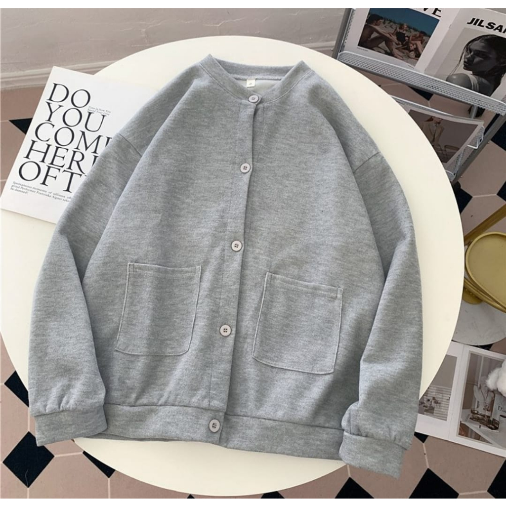 Plain Pocket Cardigan Wanita - Sweater Cardigan Wanita Korean Style Kekinian Bahan Fleece Tebal