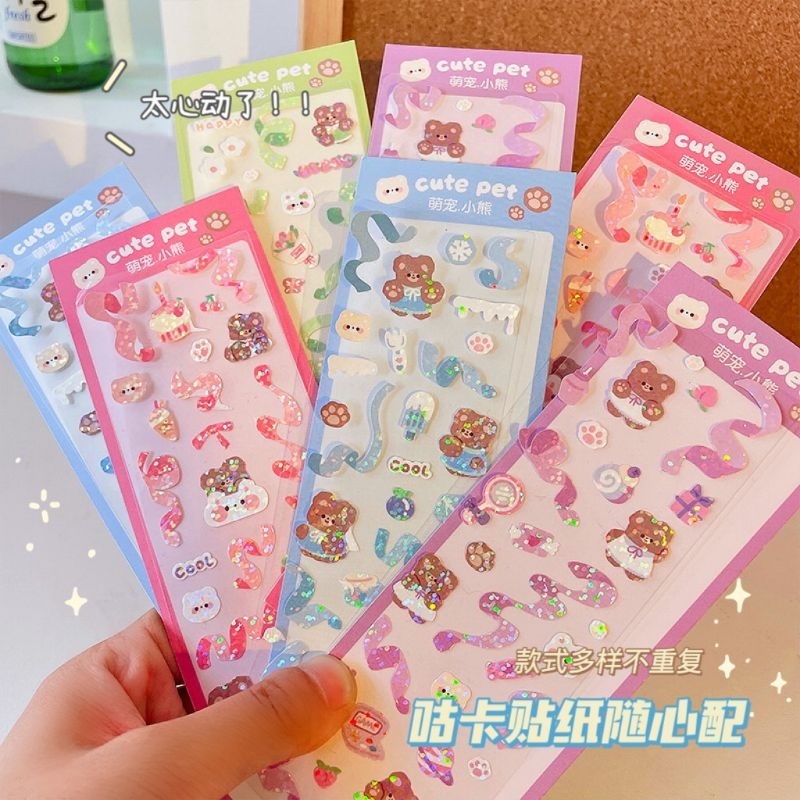 

Sticker beruang kelinci dekor glitter stiker laser dekor scrapbook jurnal diy