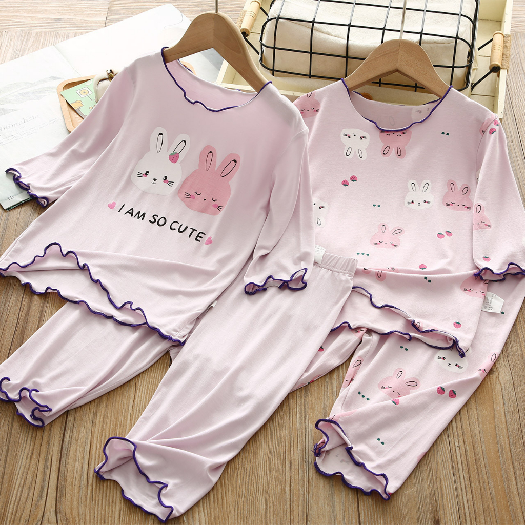 babyfit 3-12thn SUPER BUNNY LILAC baju piyama setelan pendek santay baju rumah anak perempuan import nyl-0625