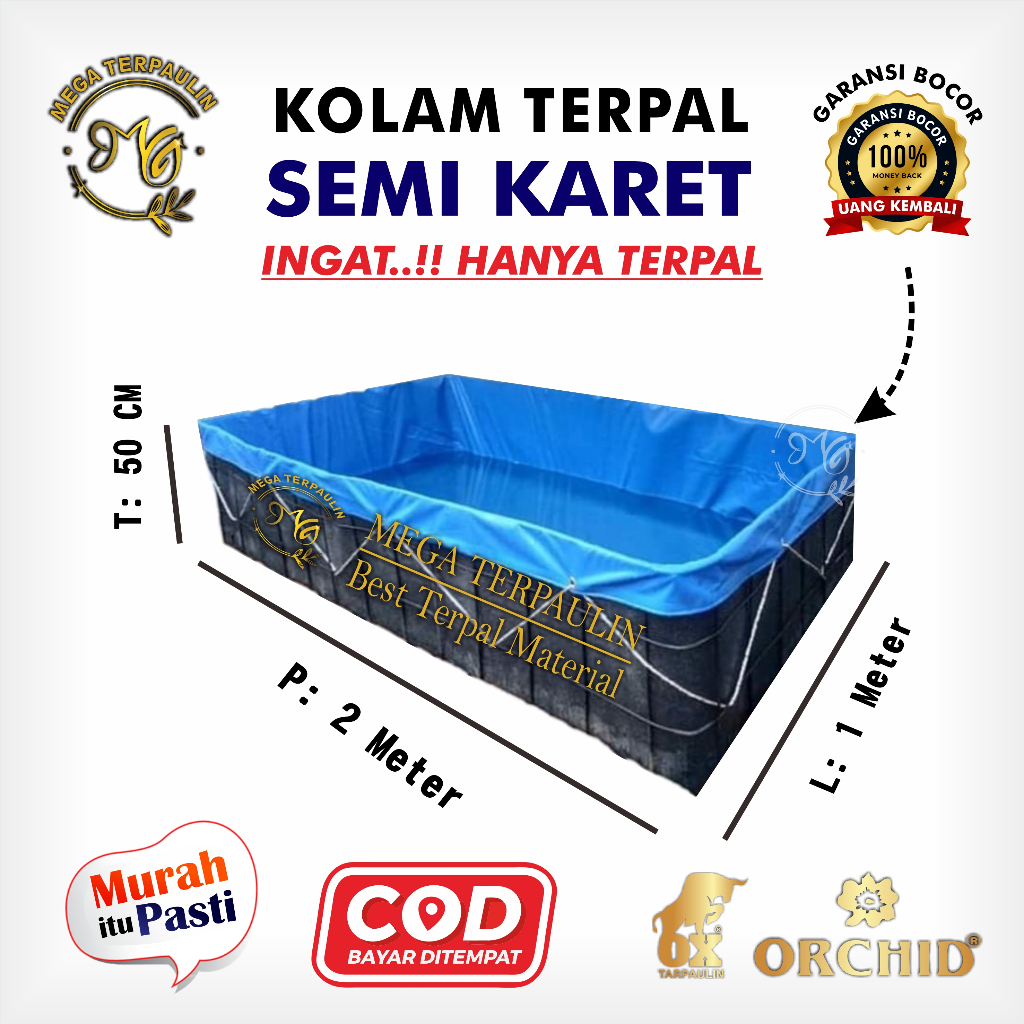 TERPAL KOLAM IKAN SEMI KARET 2x1x50 ORCHID BERGARANSI MURAH| KOLAM TERPAL IKAN LELE,KOI,NILA,GURAME,