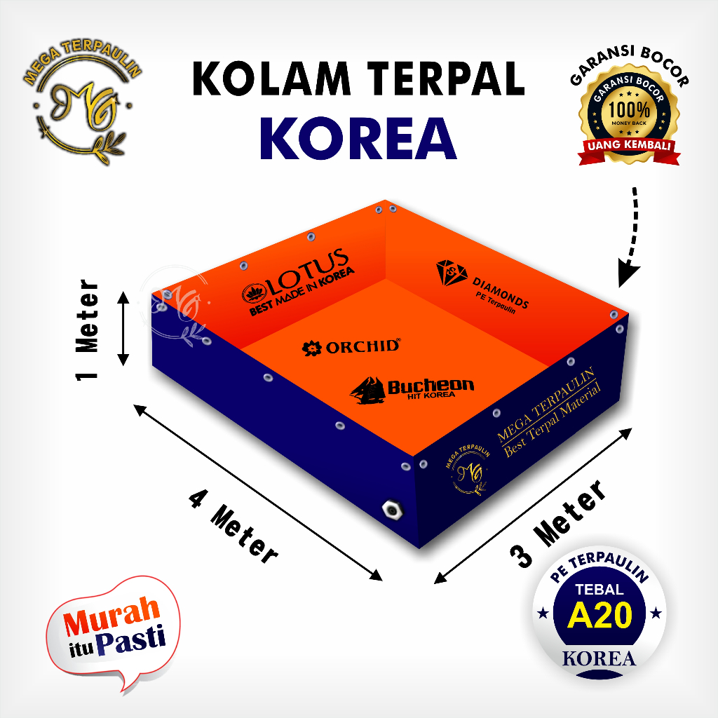 TERPAL KOLAM IKAN 4x3x1 KOREA IMPORT BERGARANSI MURAH | KOLAM TERPAL IKAN LELE,KOI,GURAME|KOLAM KOTA