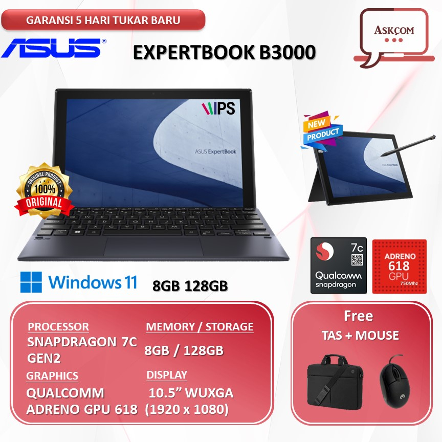 Laptop Asus ExpertBook B3000 2IN1 Touch SNAPDRAGON 7C GEN2 8 CORE 8GB 128GB W11 10.5 WUXGA IPS