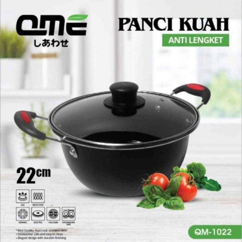 Panci Kuah Tutup Kaca Serbaguna QME 22